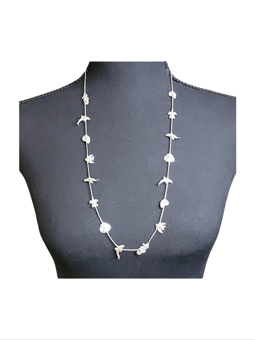 VTG KABANA Sterling Silver Sea Life Fetish Station Necklace 925 #NK902 Rare.